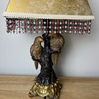 22”  Love Parrots Birds Doves Tree Branch Beaded Victorian Table Lamp - Image 1 of 4