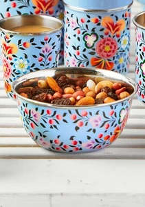 Handpainted Fairtrade Enamel Bowl Blue Floral Pattern - Picture 1 of 3
