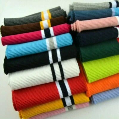 Stripe Cotton Stretch Knit Neckline Cuff Waistband Sweater Rib Trim Fabric - Image 1 of 4