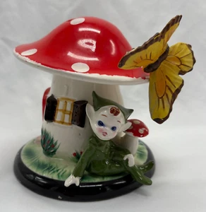 Vintage Pixie Elf Bank Japan Ceramic Mushroom Butterfly Lefton 1950’s - Picture 1 of 10