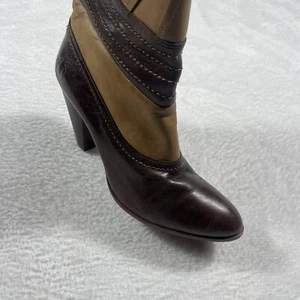 True Religion Boots Two Tone Brown Leather Zip Knee High Fashion Size 6.5 M. - Picture 1 of 12