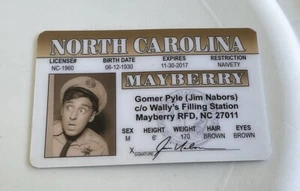 Mayberry Drivers License Homer Pyle Jim Nabors Andy Griffin Tv Show NC RFD - Picture 1 of 2