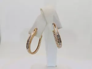 Natural Diamond Earrings Baguette Solid Gold Hoops Jewelry .40ctw 10k E179 - Picture 1 of 8