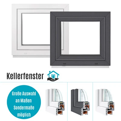 Kellerfenster Fenster Kunststoff 2 & 3 fach ALLE GRÖßEN Weiß & Anthrazit PREMIUM - Bild 1 von 4