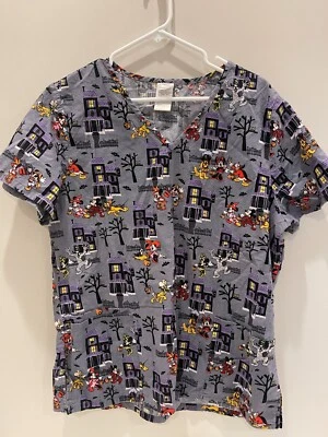 Camisa Médica Dental Disney para Mujer Gris Halloween Manga Corta Talla L Foto 1 de 2