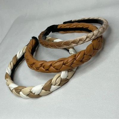 Juego de diademas trenzadas nuevo sin etiquetas - 3 accesorios para el cabello - imitación cuero y terciopelo Foto 1 de 2