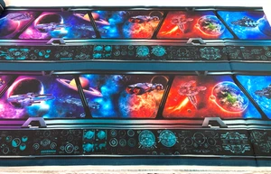 Science Fiction Fabric Border Stripes Spaceships Scenes Cosmic Sci-Fi Star BTY - Picture 1 of 8