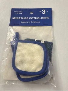 Vintage Miniature Cross Stitch Potholders Set Of 3 To Make Ornaments Blue BB7 - Picture 1 of 1