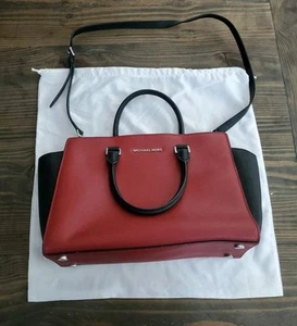 Michael Kors Selma Large Top Zip Satchel Scarlet/Black Handbag 30T3MLMS7T - Picture 1 of 5