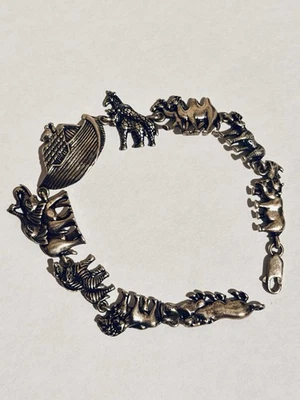 Pulsera KABANA Plata Esterlina Arca de Noé Animales Eslabones De Colección .925 Firmada 7.5" Foto 1 de 4