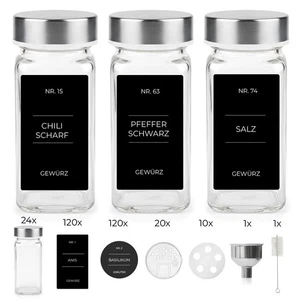 24x Bicchieri Spezie Acciaio Inox Coperchio con Etichette Prestampate Barattoli Dispensa 120ml - Foto 1 di 4