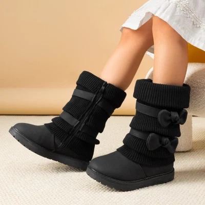 Kids Girls Toddlers Winter Bow-knot Snow Boots Faux Fur Lined Warm Mid Calf Boot - Image 1 of 4