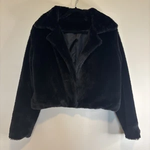 Winter Reverskragen Kunstfell Jacke Damen kurz warm dicker Mantel schwarz Gr. L - Bild 1 von 9