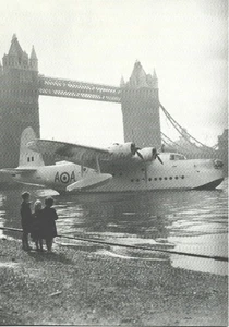 B&W RP of RAF Short S25 Sunderland Flying Boat Moored at Tower Bridge - Unused - Picture 1 of 2