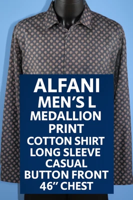 Alfani Men’s L Medallion Print Cotton Shirt Long Sleeve Casual Button Front 46" - Image 1 of 4