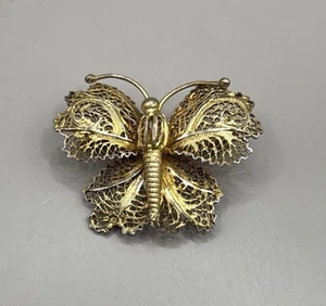 Vintage Gold Tone Filigree Butterfly Brooch Pin - Picture 1 of 2