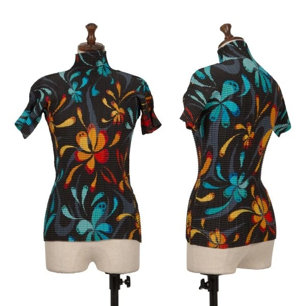 ISSEY MIYAKE FETE Flower Printed Pleats High-neck T-shirt Size 2(K-162569) - Image 1 of 4