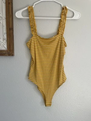 Francesca’s Women’s Body Suit Size Medium Yellow/white Striped Tank Top NWT - Image 1 of 4
