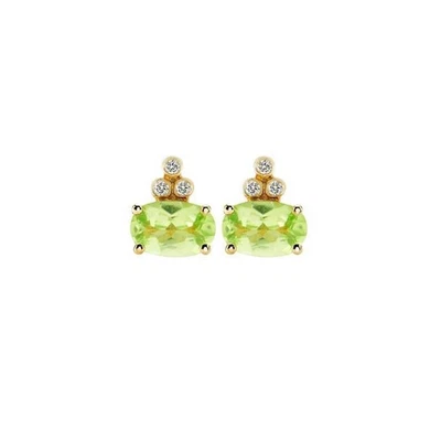Natürlich Peridot Und Diamanten Edelstein Ohrstecker 18k Solid Gold Ohrringe P32 - Bild 1 von 4