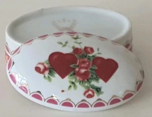 Dose Rosen Herzen Bodenmarke *WJ* kleine Porzellan Deckeldose - Bild 1 von 10