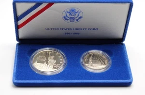 Monedas de libertad de Estados Unidos 1986 dólar de plata Ellis Island y CN $1/2 CONJUNTO DE PRUEBA OGP y certificado de autenticidad - Imagen 1 de 6