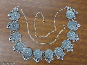 Cinturón de cadera Kamarband oxidado joyería de boda india aspecto plateado tradicional - Imagen 1 de 4