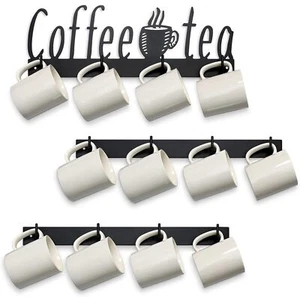 Coffee Mug Wall Rack Coffee Cup Holder Wall Mounted with 12 Heavy Duty Hooks ... - Picture 1 of 7