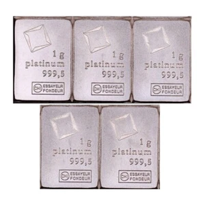 Lot of 5 - 1 Gram Platinum Bar .9995 Fine Bar Valcambi Suisse CombiBar™ - Picture 1 of 5