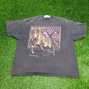 Vintage 90s Southwestern Horse Shirt 2XL 25x27 Faded Black - Picture 1 of 16
