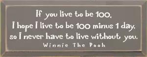 If You Live to Be 100 Pooh Wood Sign Walnut Stain 7'' x 18" - Picture 1 of 13