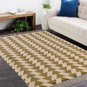 Alfombra de pelo bajo antideslizante impresa en bloques de algodón tejida a mano de 4x6 pies para el hogar y la oficina - Imagen 1 de 17