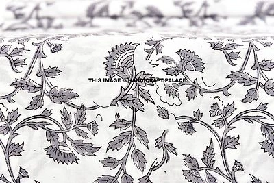 5 yard Indian Cotton Hand Block Sanganeri Printed Handmade Fabric Voile Natural - Image 1 of 3