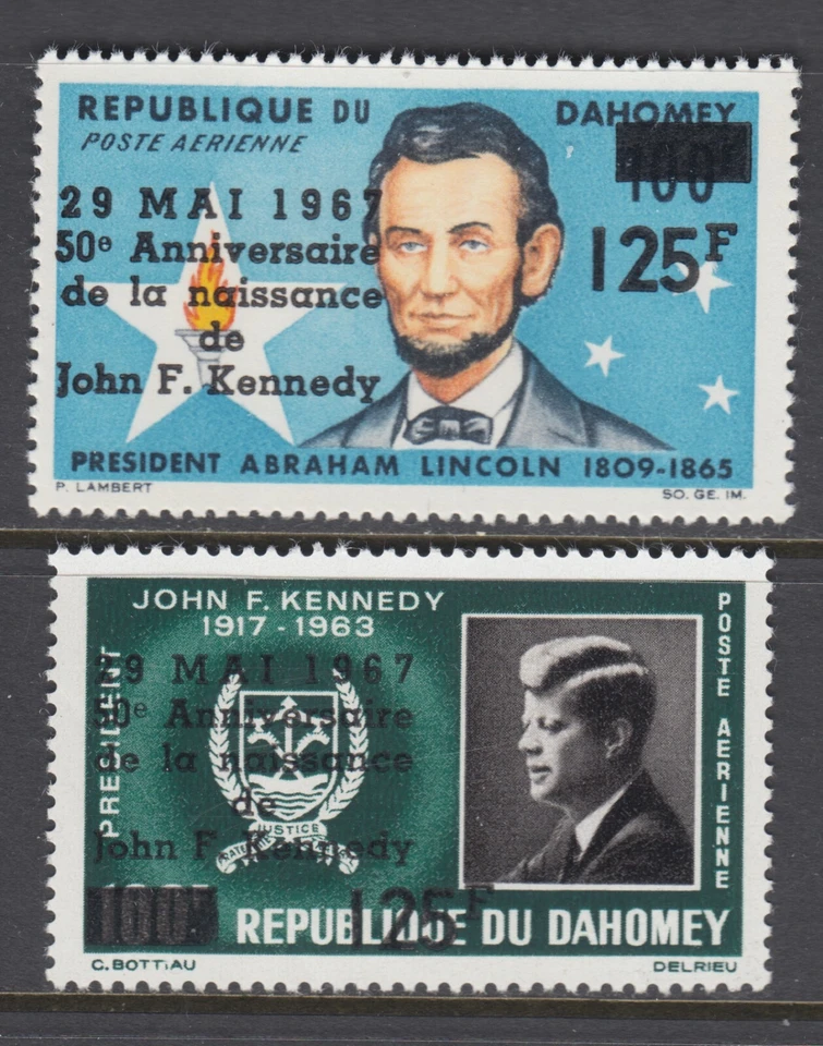 Dahomey Sc C55-C56 MNH. 1967 JFK Birthday, complete set, fresh, bright, VF - Image 1 of 1
