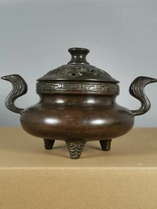 5.6'' Chinese Brass incense burner Pot Old Bronze censer pot - Picture 1 of 9