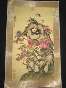 Antico quadro cinese antico rotolo di fiori su carta di riso di Ju Lian - Foto 1 di 5