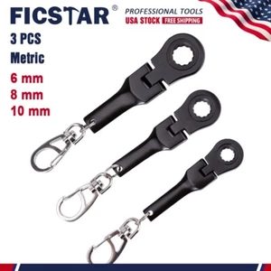 3 PCS Ratchet Wrench Flex Head Keychain Key Ring/Metric 6 mm 8 mm 10 mm - Picture 1 of 5