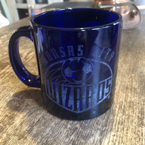 Kansas City Wizards Soccer Memorabilia Cobalt Blue Glass Coffee Cup Made In USA Cover