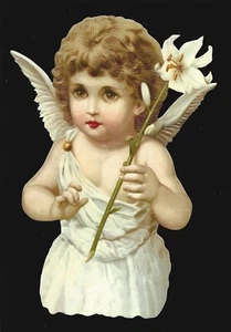 German Embossed Vintage Style Scrap Die Cut - Lrg Christmas Easter Angel BK5100 - Picture 1 of 1