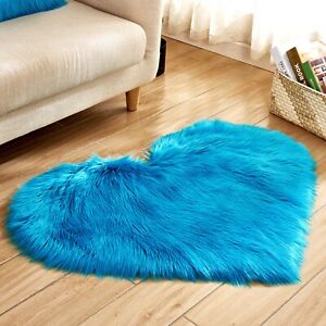 Heart Shape Wool Imitation Sheepskin Rugs Faux Fur Non Slip Shaggy Carpet Mats