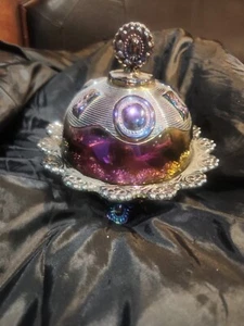 IMPERIAL Vintage Carnival Glass Covered Candy/Trinket Dish Smoke. Excellent! - Picture 1 of 12
