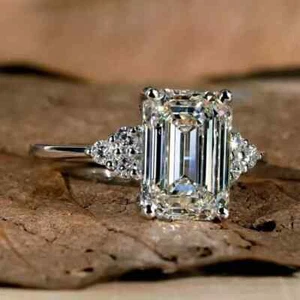 5.00 CT Emerald Cut Lab Created Wedding Ring 14K White Gold Plated - Picture 1 of 7