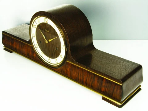 KIENZLE PURE  ART DECO  CHIMING MANTEL CLOCK  BLACK FOREST WITH  NUT WOOD Cover
