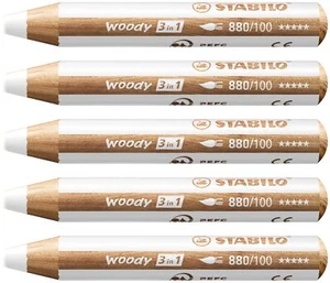 STABILO Woody 3 in 1 Multi Talent Pencil Crayon - White (Pack of 5) - Picture 1 of 8