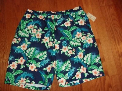 NWT Caribbean Big & Tall Navy Multicolor Tropical Swimwear Trunks 2XB - Image 1 of 2