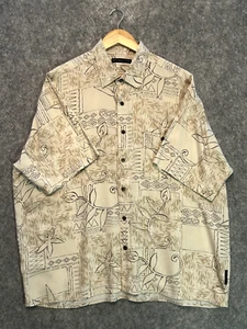 Natural Issue Men's XL/XXL Beige Tribal Pattern Hawaiian Shirt Vintage Style - Picture 1 of 7