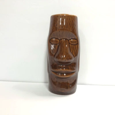 tiki mug brown easter island collectible 50’s style barware man cave 7 inches - Image 1 of 4