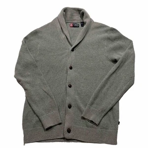 Chaps Grandpa Cardigan Sweater Mens Medium Gray Shawl Collar Button Knit Retro - Picture 1 of 15