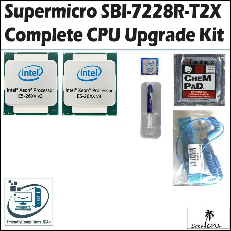 SUPERMICRO SBI-7228R-T2X Server CPU Processor Upgrade up to 36 Core  E5-2699 v3 - Image 1 of 1
