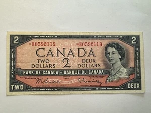 1954 $2 Modified Bill Beattie/rasminsky Prefix *BB - Picture 1 of 2