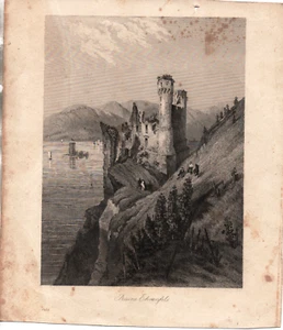 crv 198 - Ruine Ehrenfels (Rüdesheim Germania)- incisione 1858 - 14,3x19,1 - Imagen 1 de 1